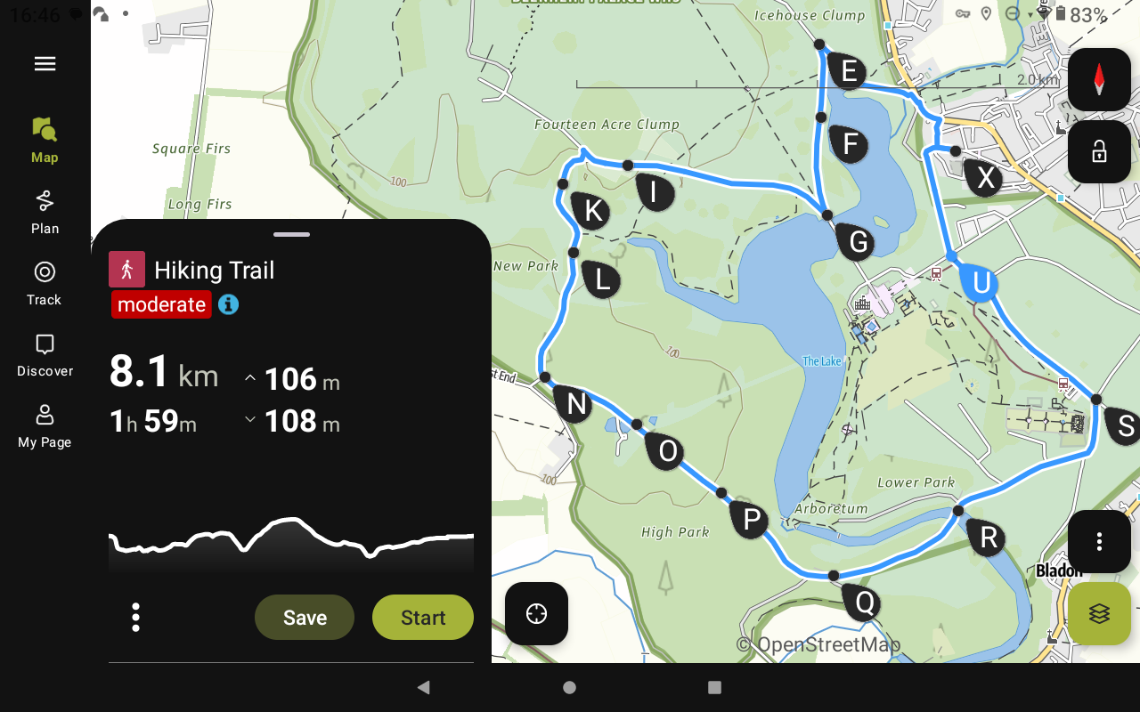 map showing our route and distance